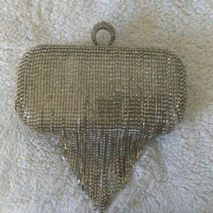 Platinum Rhinestone Evening Bag w/ring clasp and detachable chain strap